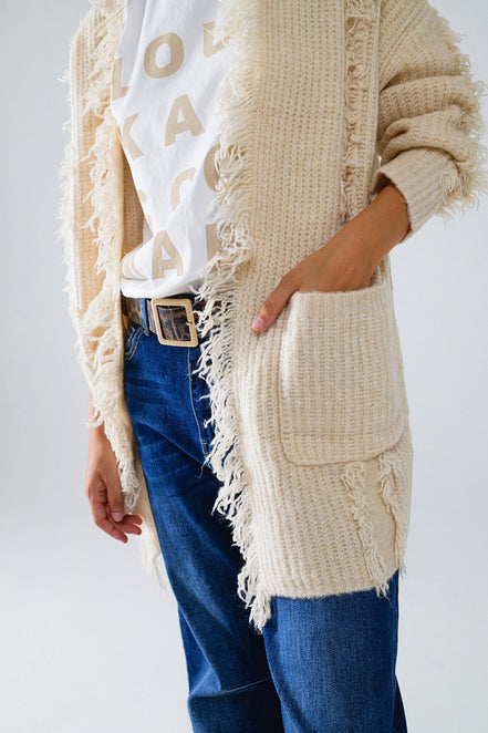 Ecru Boho Distressed Cardigan