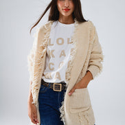 Ecru Boho Distressed Cardigan