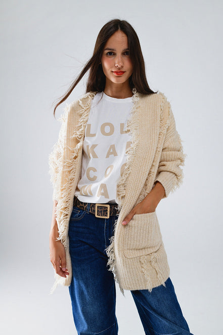 Ecru Boho Distressed Cardigan