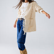 Ecru Boho Distressed Cardigan