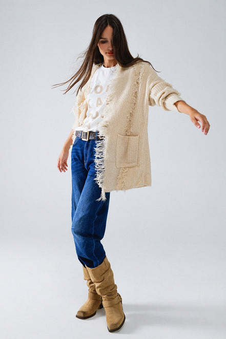 Ecru Boho Distressed Cardigan