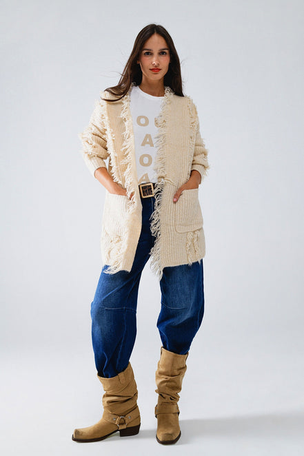 Ecru Boho Distressed Cardigan
