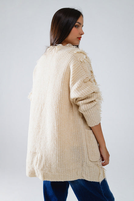 Ecru Boho Distressed Cardigan