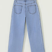 Denim Frayed Raw Edge Stripe Side Panel Jeans