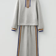 Stripe Patchwork Quarter-Zip Pullover and Pant Set