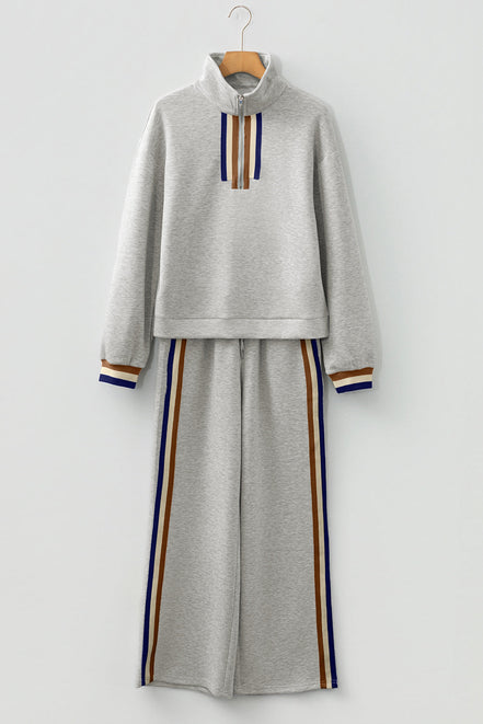 Stripe Patchwork Quarter-Zip Pullover and Pant Set