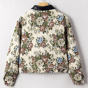 Floral Zip-Up Contrast Collared Jacket