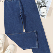Buttoned High Waist Wide Leg Cropped Jeans