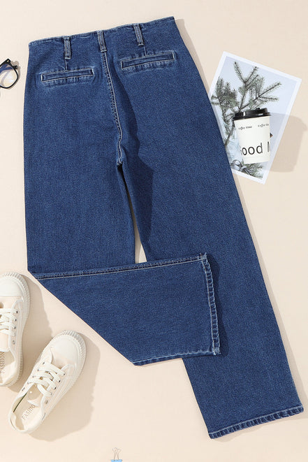 Buttoned High Waist Wide Leg Cropped Jeans