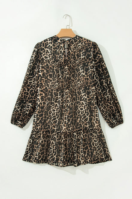 Leopard Long Sleeve Shift Mini Dress