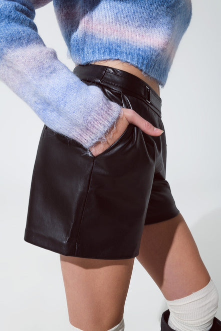 Faux Leather Shorts With Waist Detail