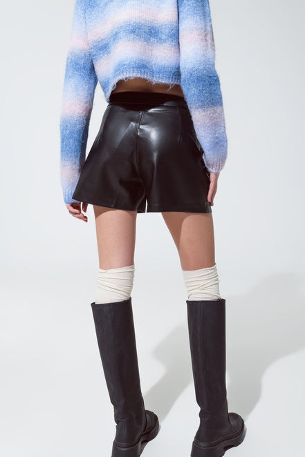 Faux Leather Shorts With Waist Detail