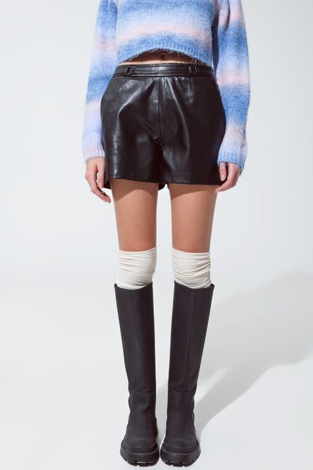 Faux Leather Shorts With Waist Detail