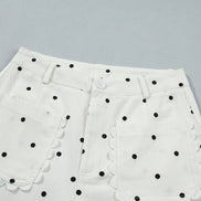 Polka Dot Denim Scalloped Patch Pocket Pants