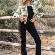 Floral Zip-Up Contrast Collared Jacket