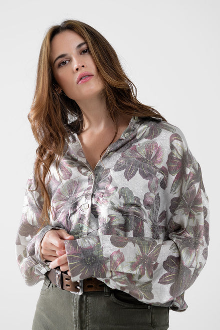 Metallic Effect Flower Print Shirt