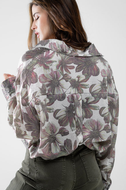 Metallic Effect Flower Print Shirt