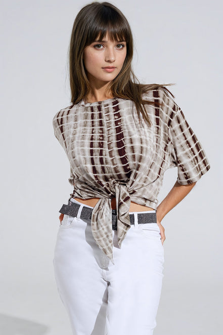 Knot-Front Tie Dye Printed T-Shirt