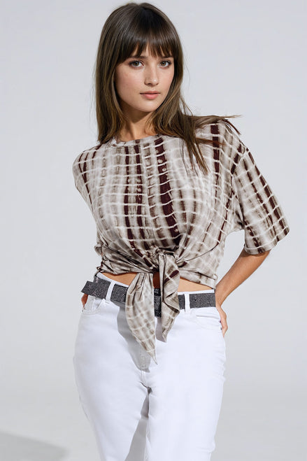 Knot-Front Tie Dye Printed T-Shirt