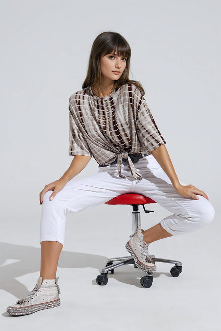 Knot-Front Tie Dye Printed T-Shirt
