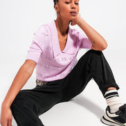 Knitted Pointelle Polo Neck Sweater in Pink
