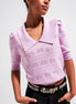 Knitted Pointelle Polo Neck Sweater in Pink