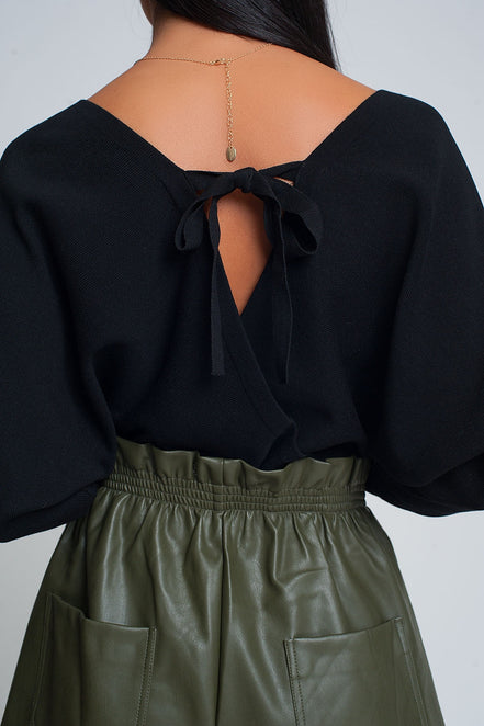 Knitted Sweater With Wrapped V-Neck