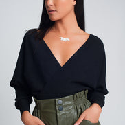 Knitted Sweater With Wrapped V-Neck