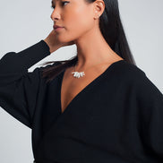 Knitted Sweater With Wrapped V-Neck