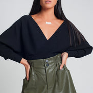 Knitted Sweater With Wrapped V-Neck