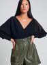 Knitted Sweater With Wrapped V-Neck