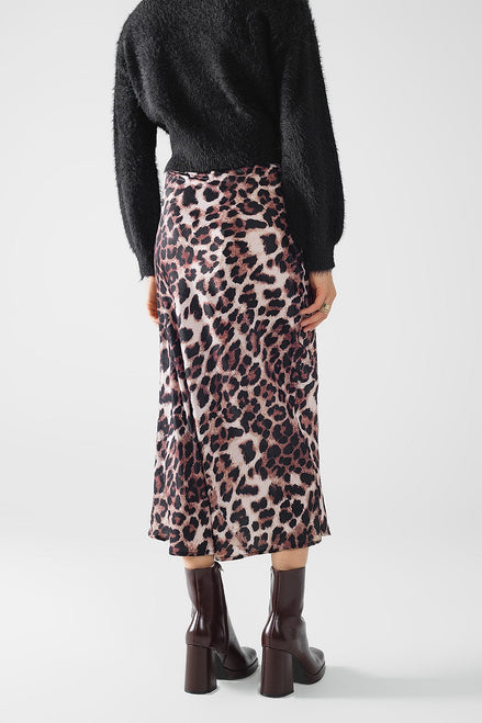 Leopard Print Mid-Rise Flared Midi Skirt