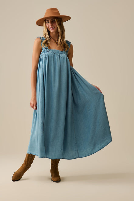 Light Blue Boho Maxi Dress