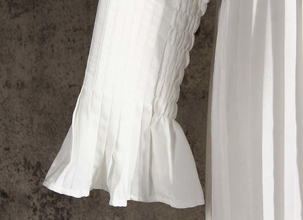 Pleated Long Sleeve Shirt Dress - White
