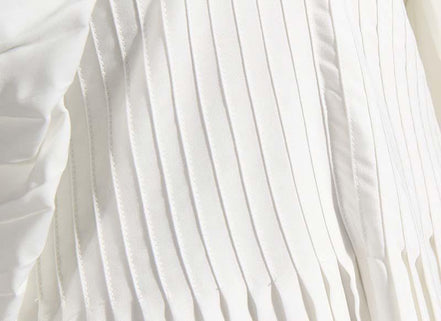 Pleated Long Sleeve Shirt Dress - White