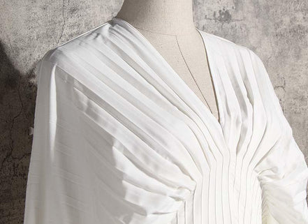 Pleated Long Sleeve Shirt Dress - White
