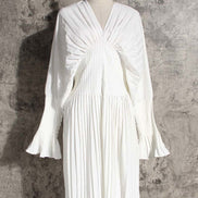 Pleated Long Sleeve Shirt Dress - White