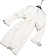 Pleated Long Sleeve Shirt Dress - White