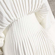 Pleated Long Sleeve Shirt Dress - White