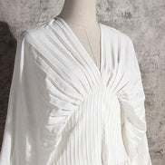 Pleated Long Sleeve Shirt Dress - White