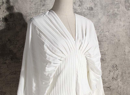 Pleated Long Sleeve Shirt Dress - White