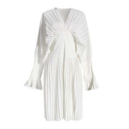 Pleated Long Sleeve Shirt Dress - White