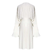 Pleated Long Sleeve Shirt Dress - White