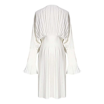 Pleated Long Sleeve Shirt Dress - White