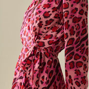 Maxi Wrap Dress in Satin Fuchsia Leopard Print