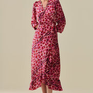 Maxi Wrap Dress in Satin Fuchsia Leopard Print