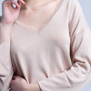 Pink Knit Sweater With Gold Lurex Detail