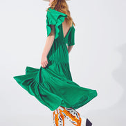 Green Smock v Neck Maxi Dress