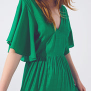Green Smock v Neck Maxi Dress