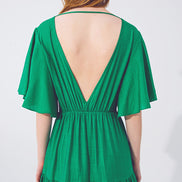 Green Smock v Neck Maxi Dress